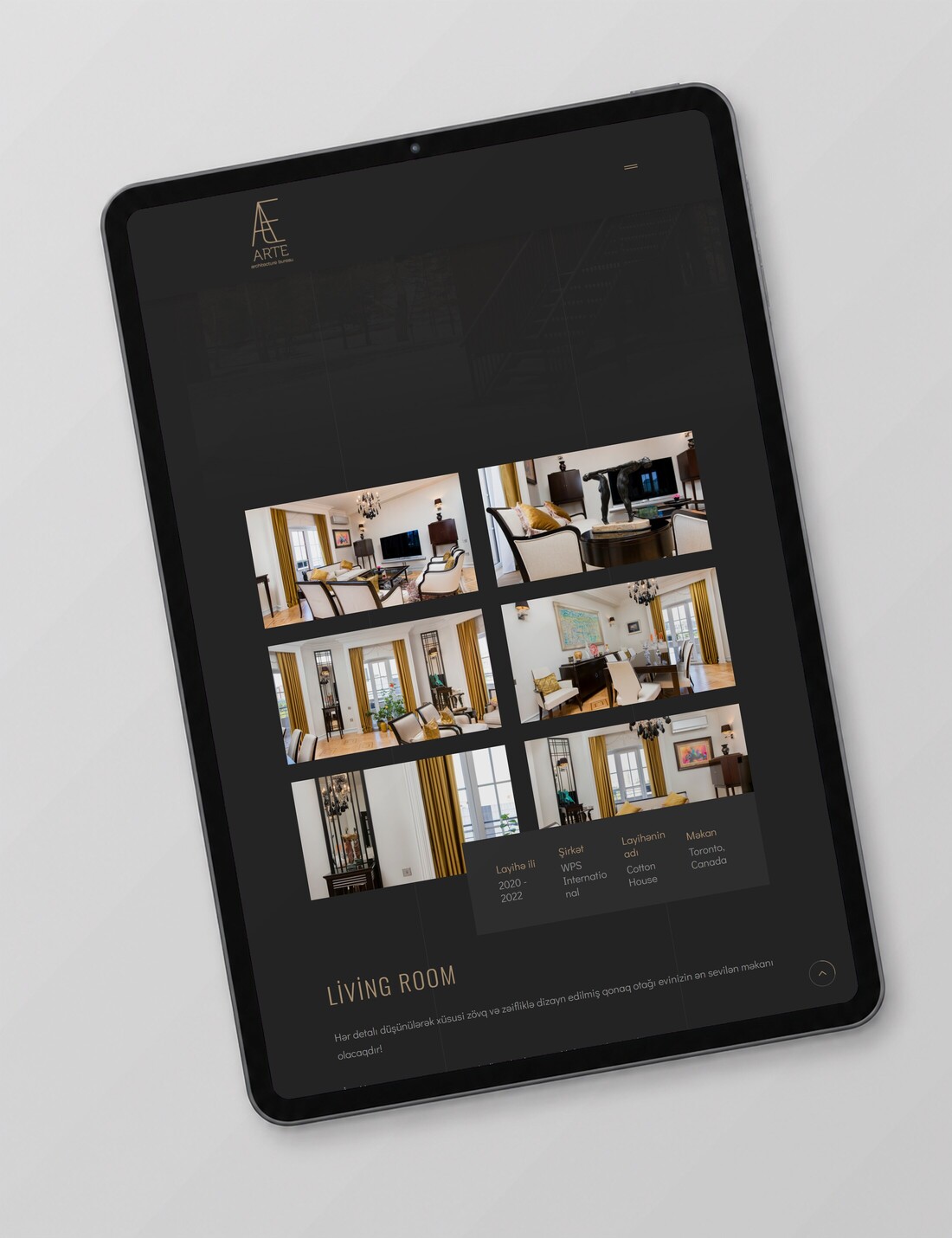 ARTE website project archive on a tablet