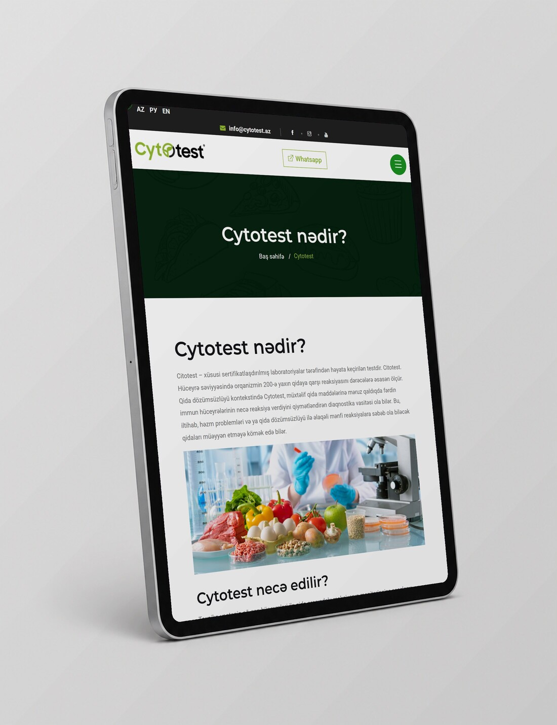 Cytotest — "Cytotest nedir?" sayfası tablette