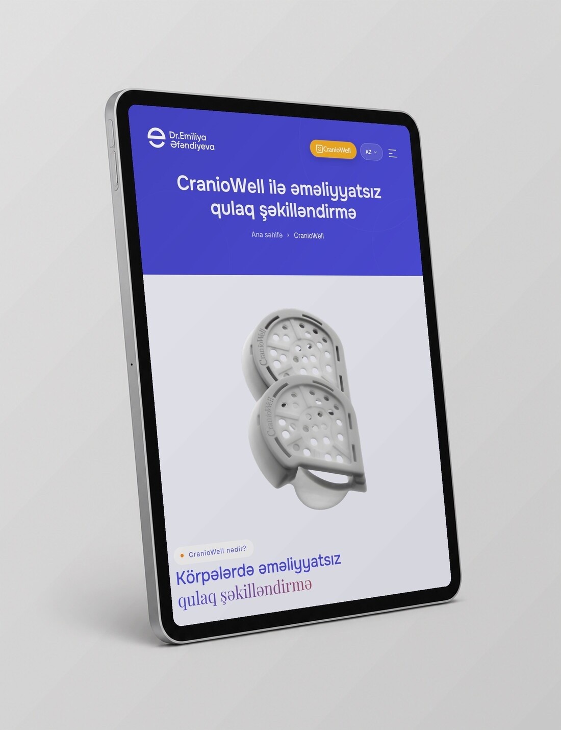 CranioWell qulaq şəkilləndirmə səhifəsi planşetdə