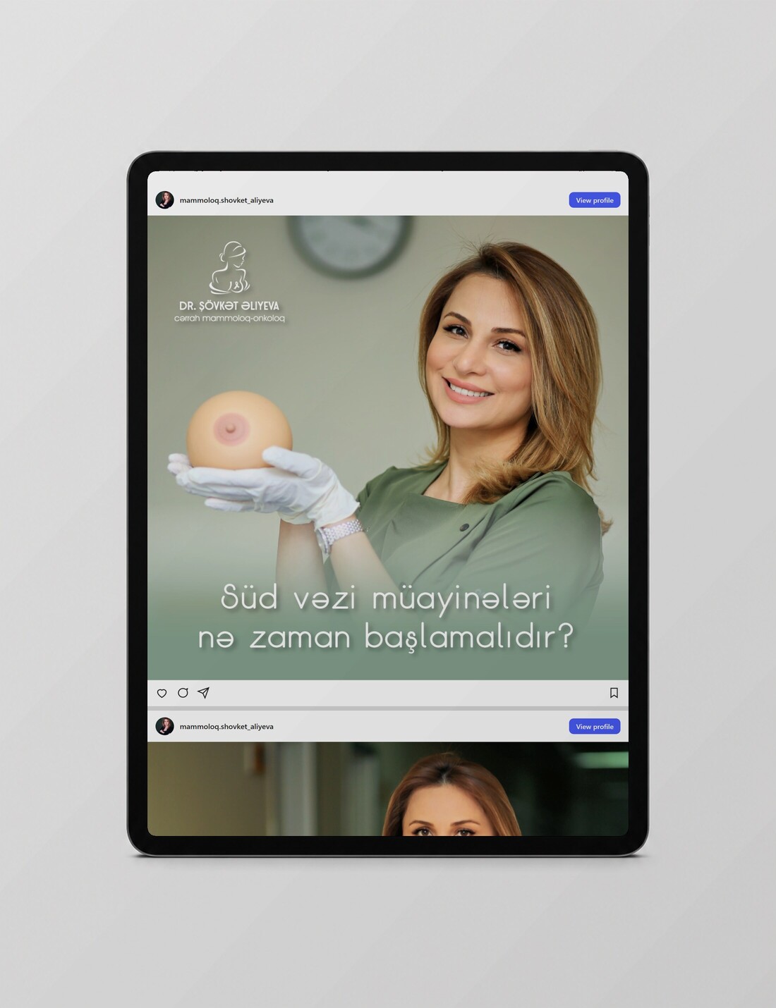 Dr. Şövkət Əliyeva's Instagram post on a tablet