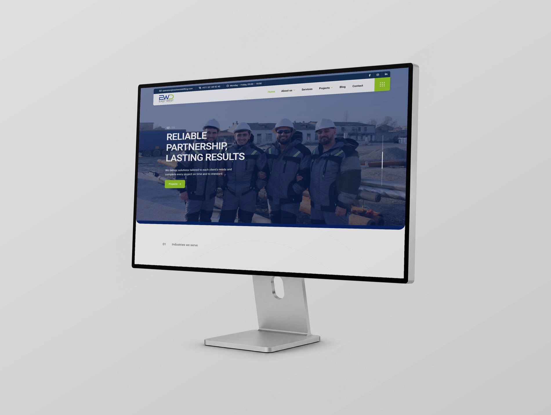 The East West Drilling home page on a desktop screen