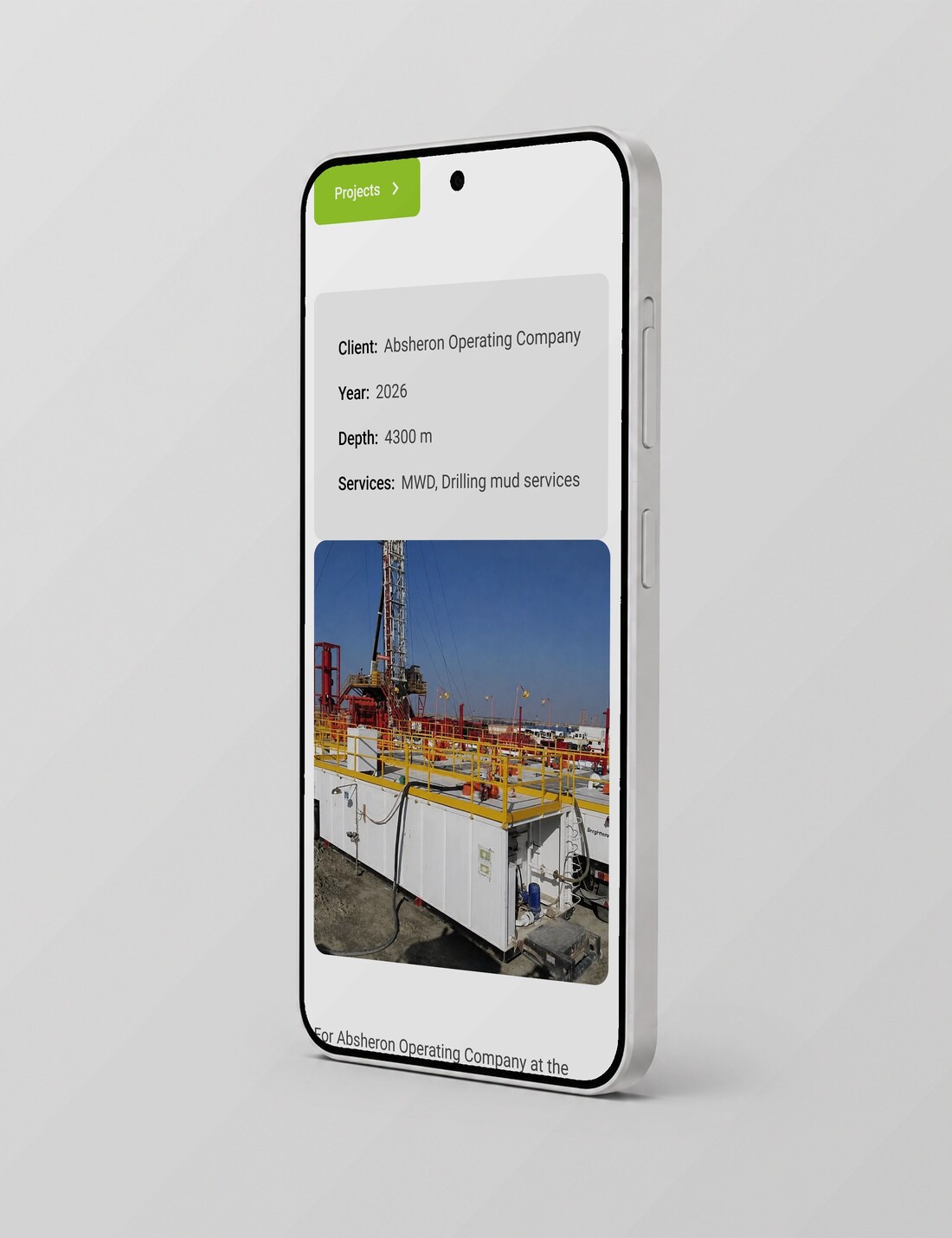 East West Drilling — the Hovsan 1728 project page on a phone