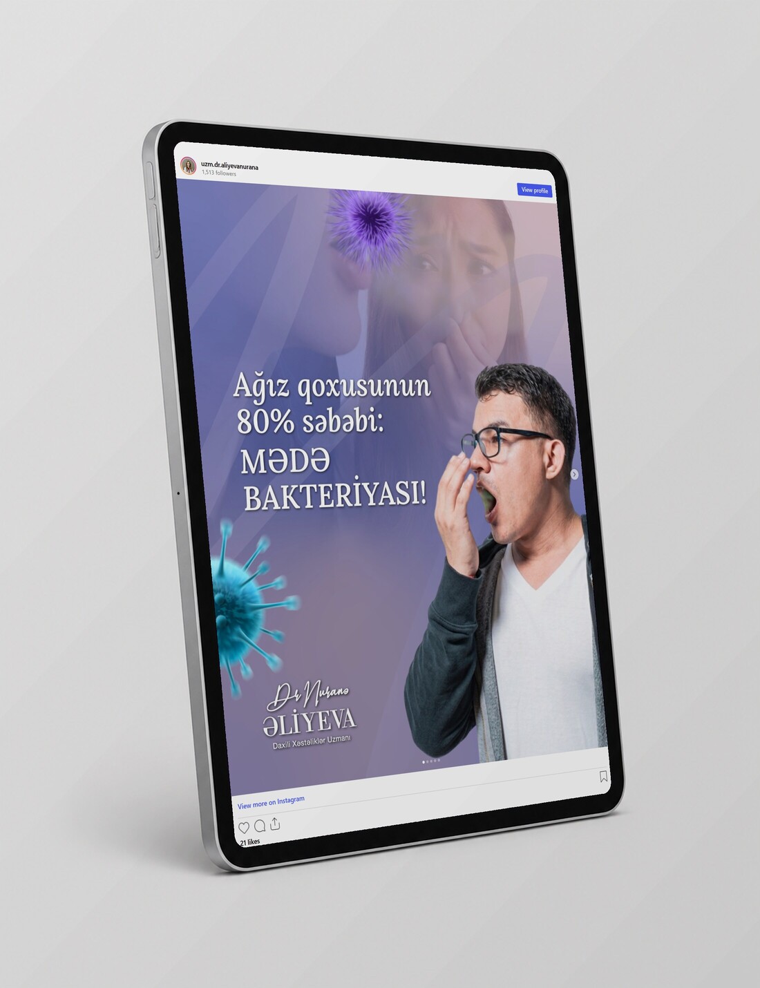 Dr. Nuranə Əliyeva'nın Instagram paylaşımı tablette